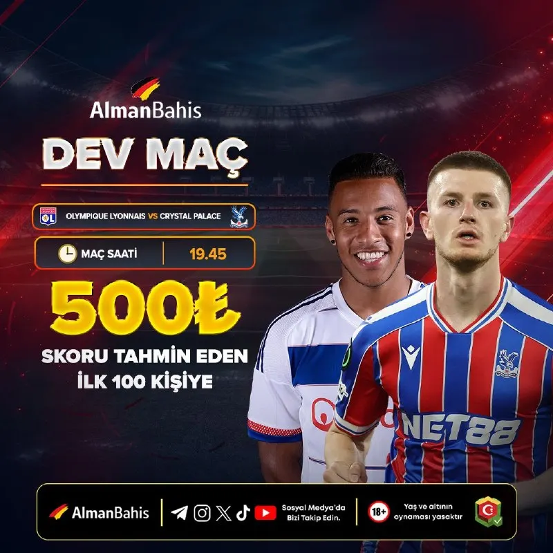 Alman Bahis Telegram: 🤩🤩🤩🤩🤩 🤩🤩🤩🤩🤩🤩 ⚪️ Olympique Lyonnais 🫢 Crystal Palace 🔵 ⚽️ MAÇ SKORUNU TAHMİN ET…