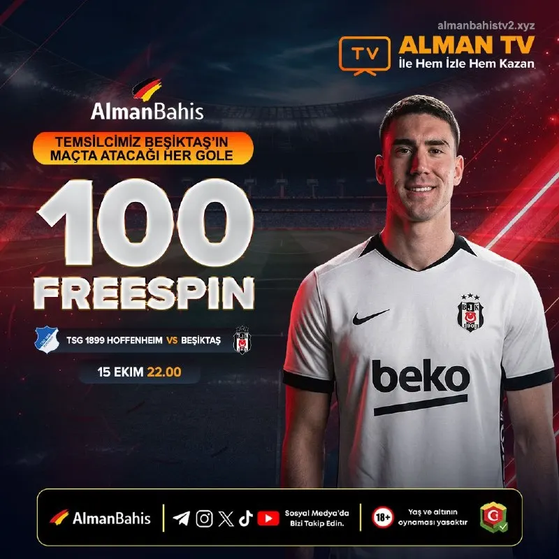Alman Bahis Telegram: ⚽️ HER GOL için Yatırım Şartsız 1️⃣0️⃣0️⃣ FREESPIN! 🔵 HOFFENHEİM 🫢 BEŞİKTAŞ 🇹🇷…