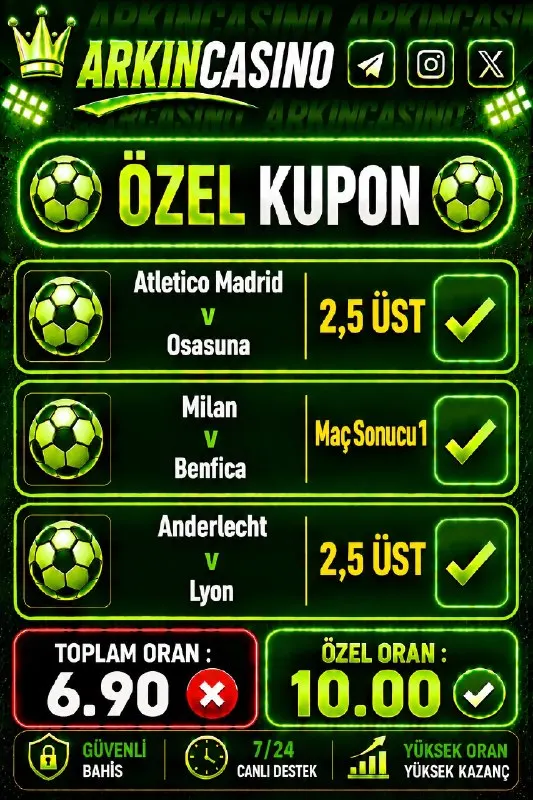 Arkın Casino Telegram: 📌 İlk yatırımına %100 Casino Hoşgeldin Bonusu 📌 Cuma-Cumartesi-Pazar günlerine…