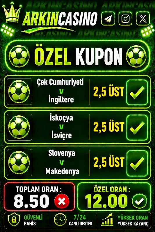 Arkın Casino Telegram: 📌 İlk yatırımına %100 Casino Hoşgeldin Bonusu 📌 Cuma-Cumartesi-Pazar günlerine…
