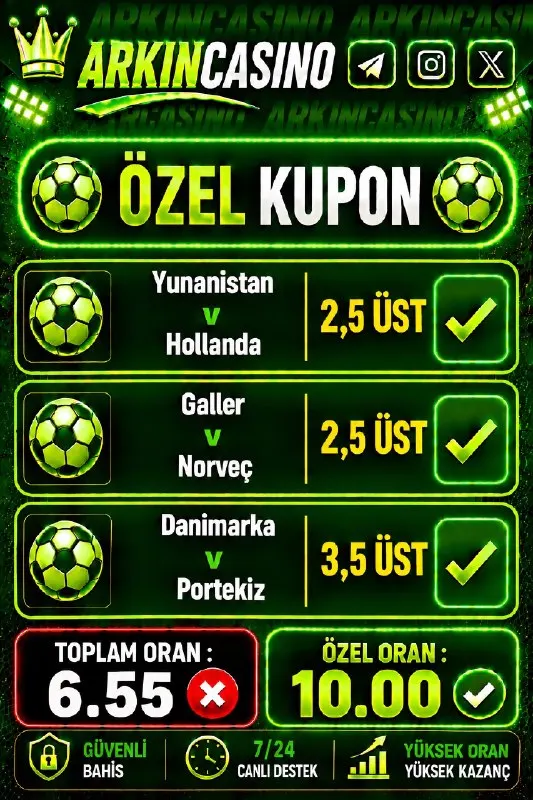 Arkın Casino Telegram: 📌 İlk yatırımına %100 Casino Hoşgeldin Bonusu 📌 Cuma-Cumartesi-Pazar günlerine…