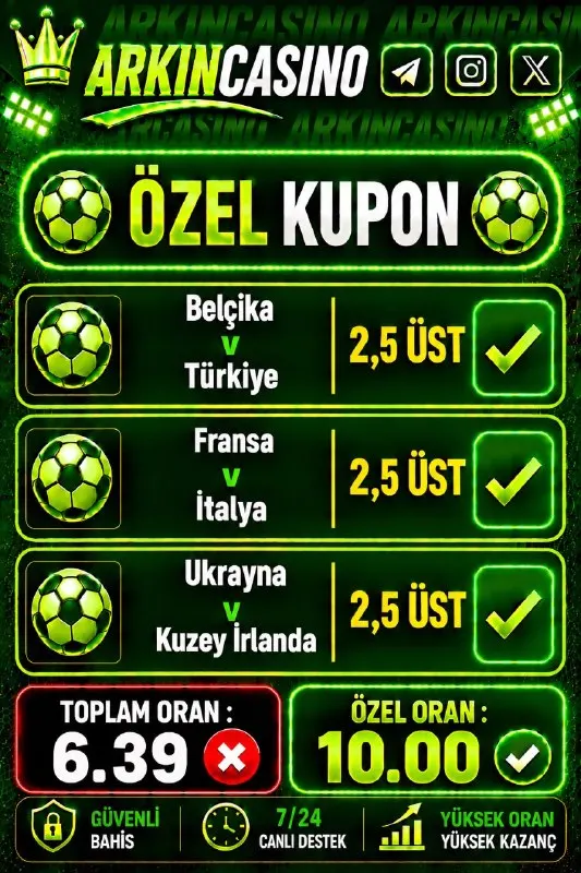Arkın Casino Telegram: 📌 İlk yatırımına %100 Casino Hoşgeldin Bonusu 📌 Cuma-Cumartesi-Pazar günlerine…