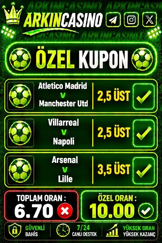 Arkın Casino Telegram: 📌 İlk yatırımına %100 Casino Hoşgeldin Bonusu 📌 Cuma-Cumartesi-Pazar günlerine…