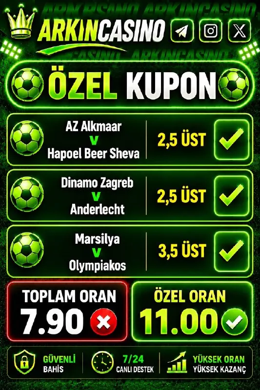 Arkın Casino Telegram: 📌 İlk yatırımına %100 Casino Hoşgeldin Bonusu 📌 Cuma-Cumartesi-Pazar günlerine…