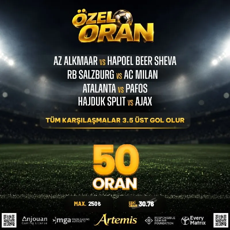 Artemisbet Telegram: 🟡50 Özel Oran🟡 🔫Max : 250₺🔫 🍁 Gün içerisinde tüm yöntemler dahil minimum 2.000…