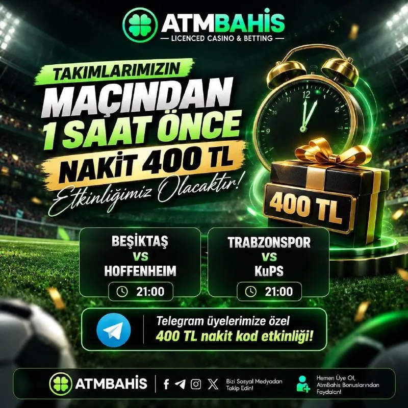 ATMBahis Telegram: ⭐ ATM’DE NAKİT KOD HEYECANI! 💰 400 TL HEDİYE FIRSATI! ⚡ Düşük çevrim…