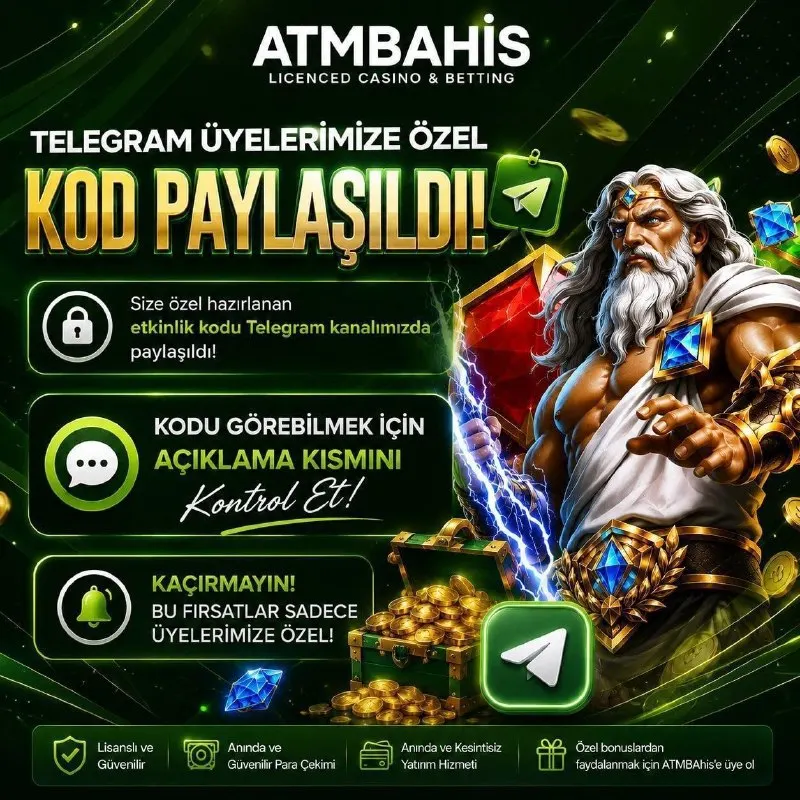 ATMBahis Telegram: Telegrama Özel Etkinlik 🤩 🎁 KOD: kod55 Geçerli Alan: Casino Kural: Nakit…