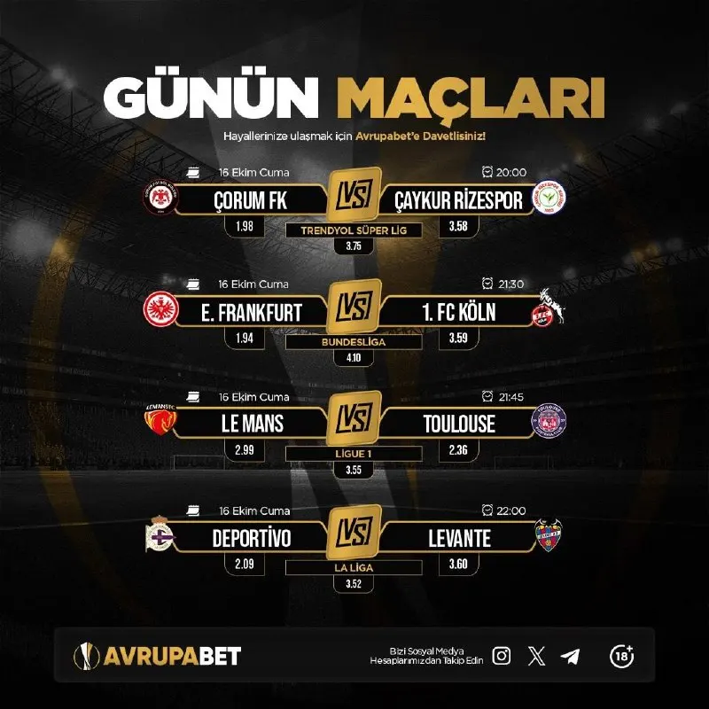 Avrupabet Telegram: ⚡️ AVRUPABET'TE KAZANÇ SINIRI YOK! ⚡️ ⚽️ Avrupabet günün maçları! 🚀 En yüksek…