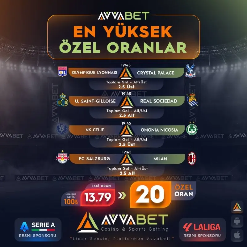 Avvabet Telegram: 🔥 AVVABET | EN YÜKSEK ÖZEL ORANLAR ⚽ Dört karşılaşma, dört farklı toplam gol…