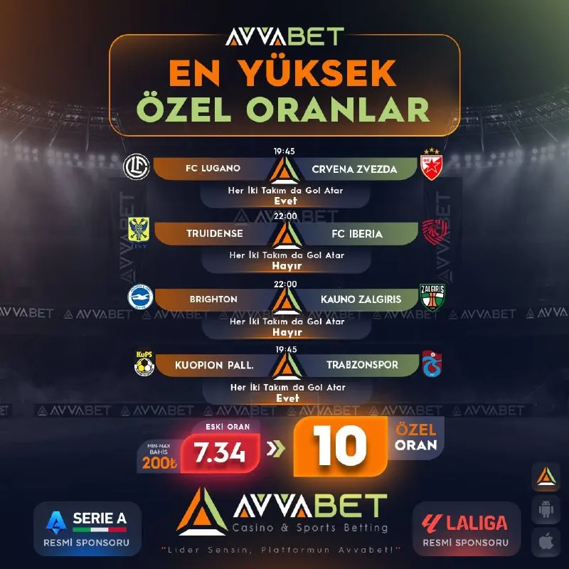 Avvabet Telegram: 🔥 AVVABET | EN YÜKSEK ÖZEL ORANLAR 🏆 Avrupa futbolunda dört karşılaşmaya özel…