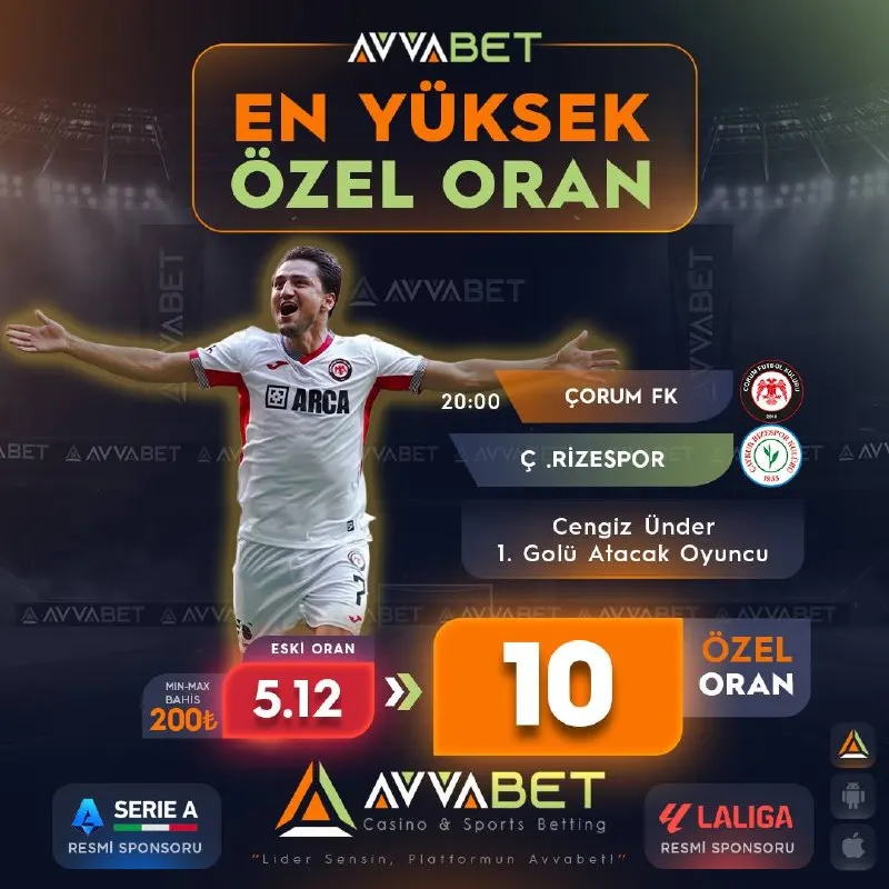 Avvabet Telegram: 🔥 AVVABET | EN YÜKSEK ÖZEL ORAN 😀 Çorum FK ile Çaykur Rizespor karşı karşıya…