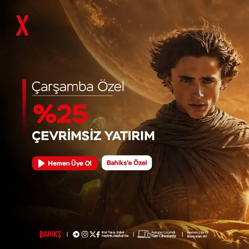 Bahiks Telegram: 🏜 BAHİKS'TE ÇARŞAMBA FIRTINASI: %25 ÇEVRİMSİZ YATIRIM BONUSU! 🏜 🤩 Minimum 500₺…