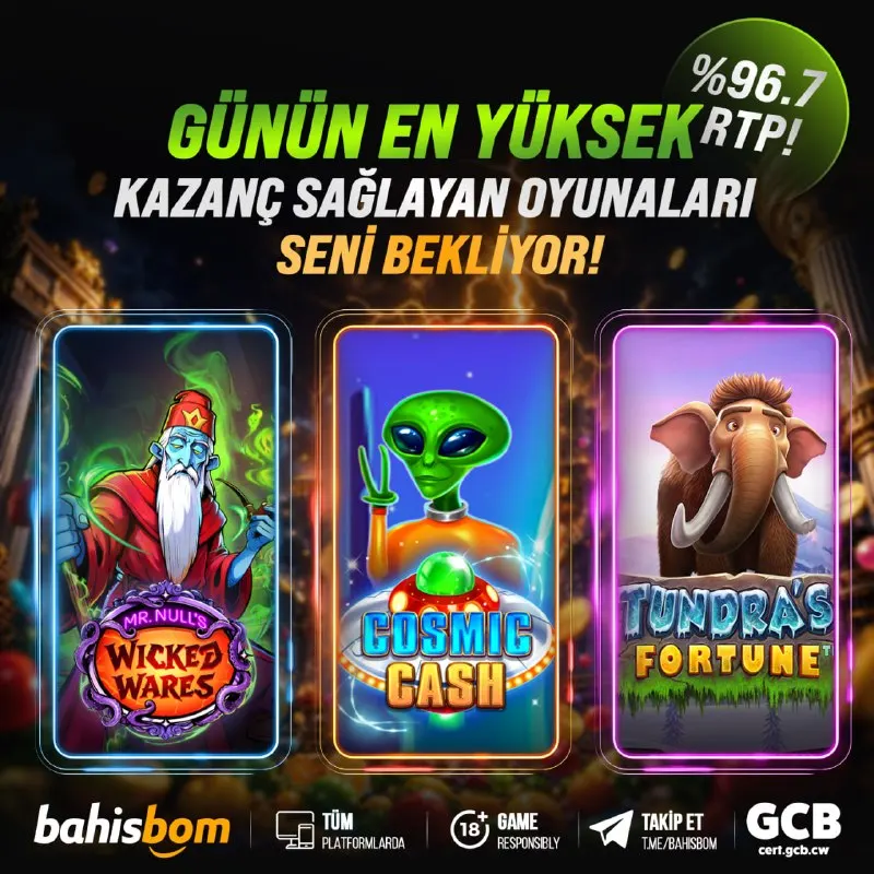 Bahisbom Telegram: GÜNÜN EN YÜKSEK RTP’Sİ! 💥 🎰 Wicked Wares, Cosmic Cash ve Tundras Fortune…