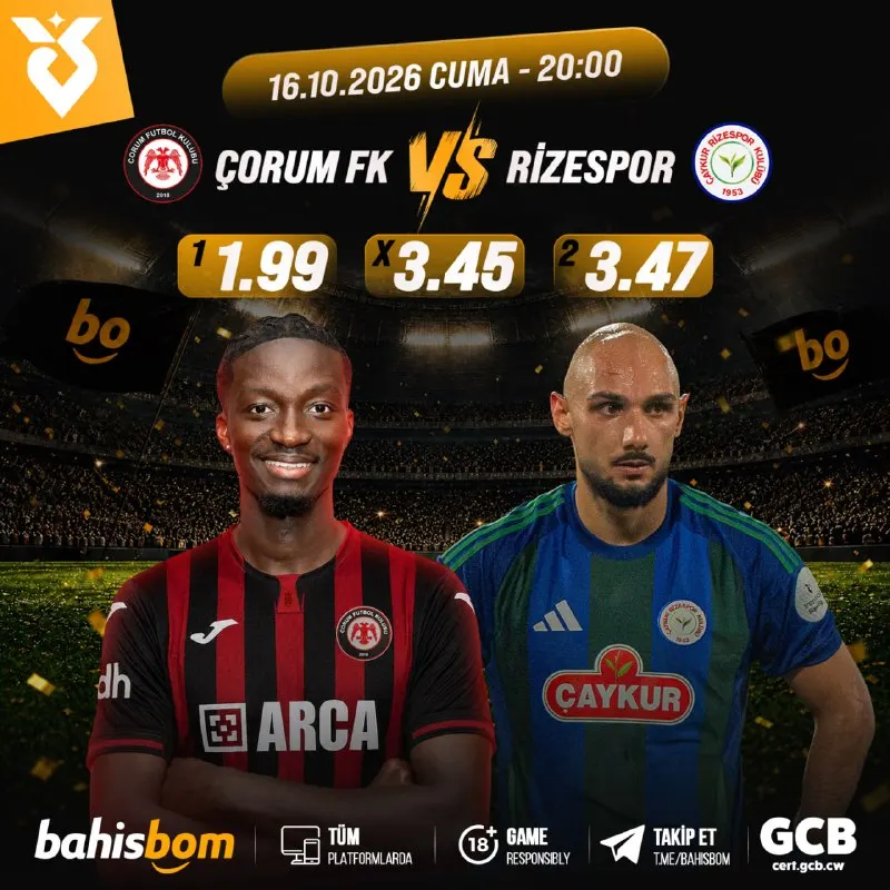 Bahisbom Telegram: GÜNÜN MAÇI BAHİSBOM’DA! ⚽️ ÇORUM FK 🆚 RİZESPOR 📅 16 Ekim Cuma | 20:00 Kuponunu…