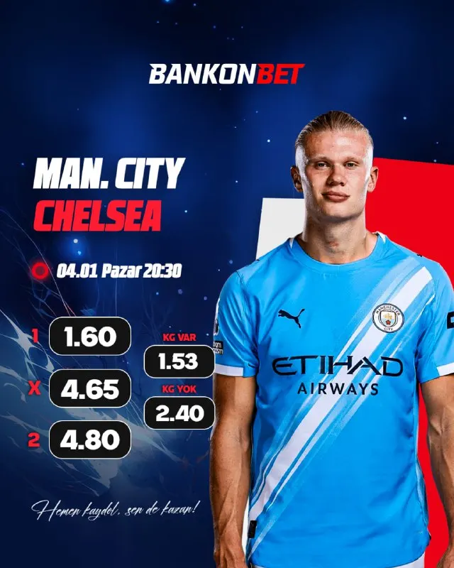 Bankonbet Telegram: ⚪️🟢🟡🔴 ⚡️ Bankonbet'te günün maçı! Man City ile Chelsea karşı karşıya! ⚔️ Man…