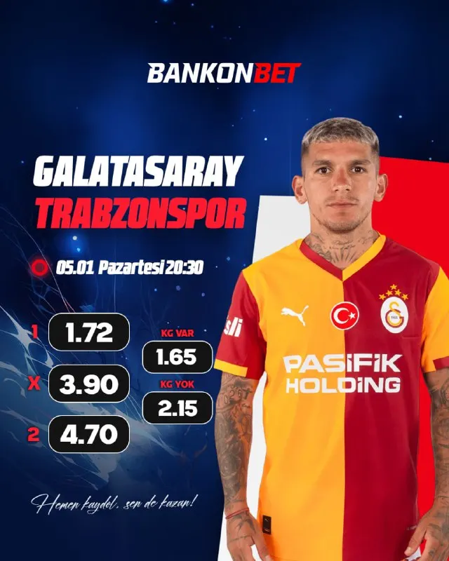 Bankonbet Telegram: ⚪️🟢🟡🔴 ⚡️ Bankonbet'te günün maçı! Galatasaray ile Trabzonspor karşı karşıya! ⚔️…
