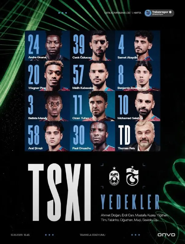 Barbibet Telegram: 🌪️🇹🇷 Trabzonspor’un Kuopion karşısındaki ilk 11’i.