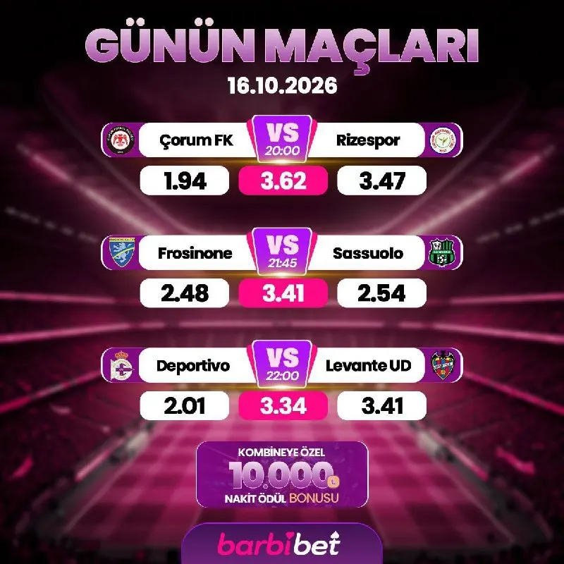 Barbibet Telegram: 🔥 GÜNÜN MAÇLARI 🔥 🏆 🩷🔢🔢ÇEVRİMSİZ YATIRIM BONUSU ⚽️ 🩷🔢🔢SPOR KAYIP BONUSU ⚡️ En…