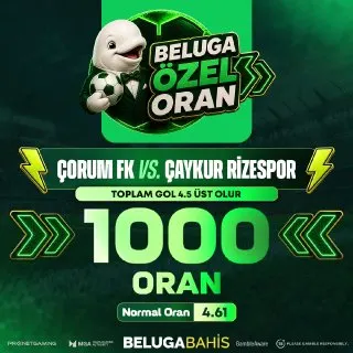 Belugabahis Telegram: ⚡️Beluga Özel Oran ⚡️ ⚽️ Çorum FK✅Çaykur RizeSpor 👉 Toplam Gol 4.5 Üst Olur 💵…