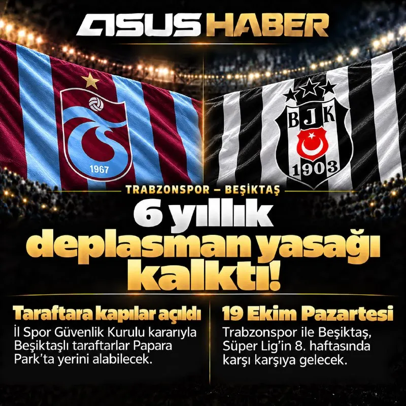Betasus Telegram: 🏟 6 yıllık deplasman yasağı kalktı! 🔴Beşiktaş taraftarı, 19 Ekim Pazartesi…