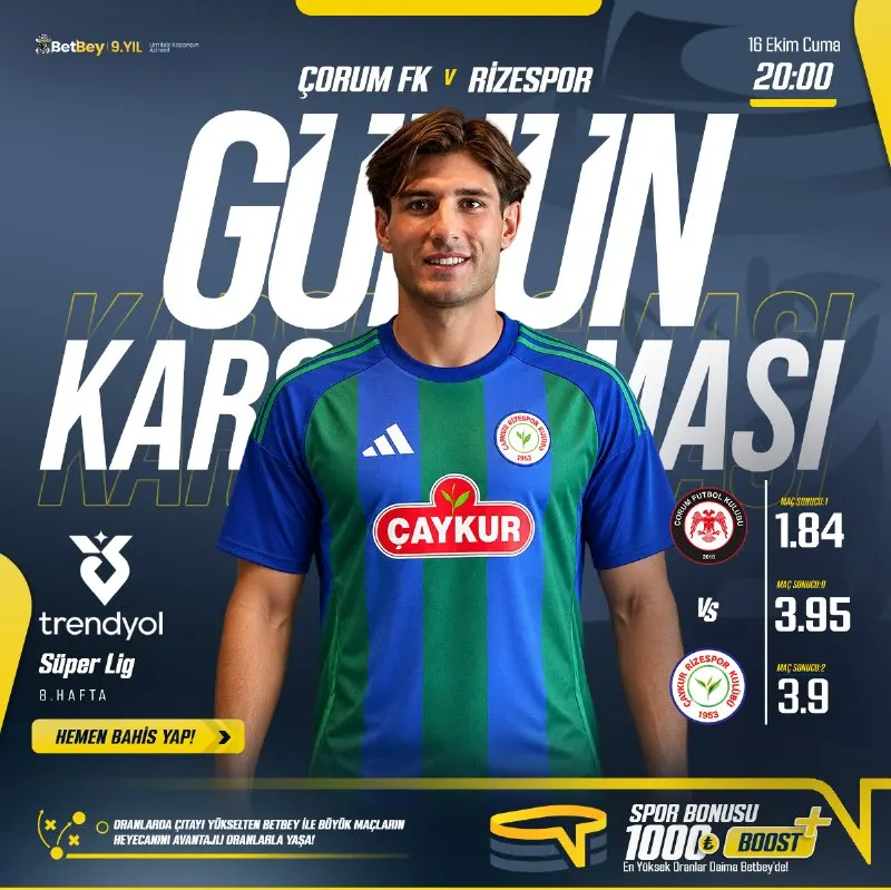 Betbey Telegram: ⚽️ FUTBOL HEYECANI BetBey'de Yaşanıyor! ⏰ 🔢🔢❎🔢🔢 ÇORUM FK 🆚 Ç. RİZESPOR Beylere…