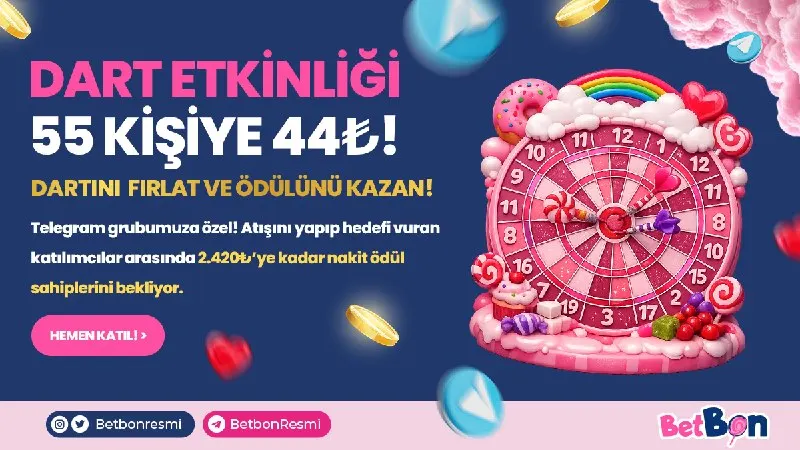Betbon Telegram: 🎯 DART ETKİNLİĞİ BAŞLADI! 🎯 📅 13.10.2026 🕖 Saat: 19:00 – 4:00 🎯 Kurallar: • İlk…