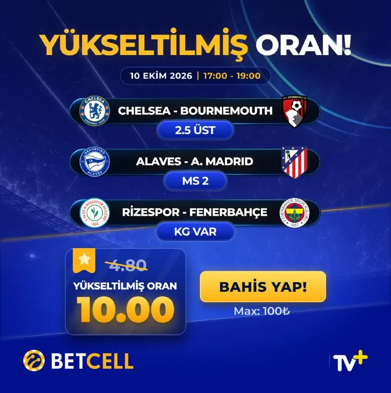 Betcell Telegram: GÜNÜN ÖZEL ORANI BETCELL ’DE Bu akşamın en iddialı bahsi seni bekliyor: ÖNCEKİ…