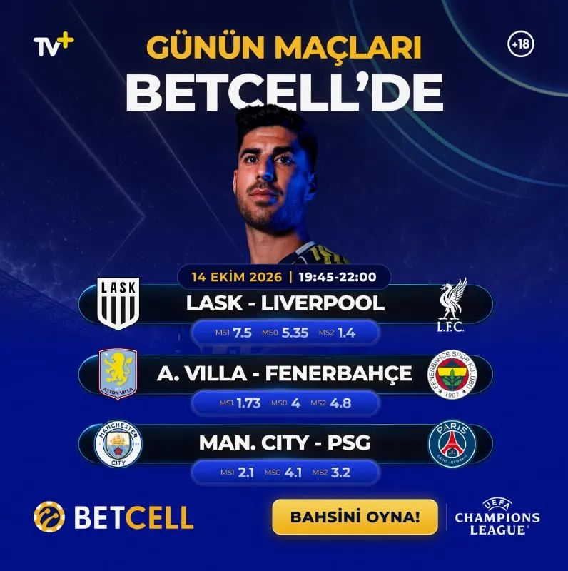 Betcell Telegram: Şampiyonlar Ligi gecesi Betcell’de. Yüksek oranlarla dolu, tempolu ve heyecanlı…