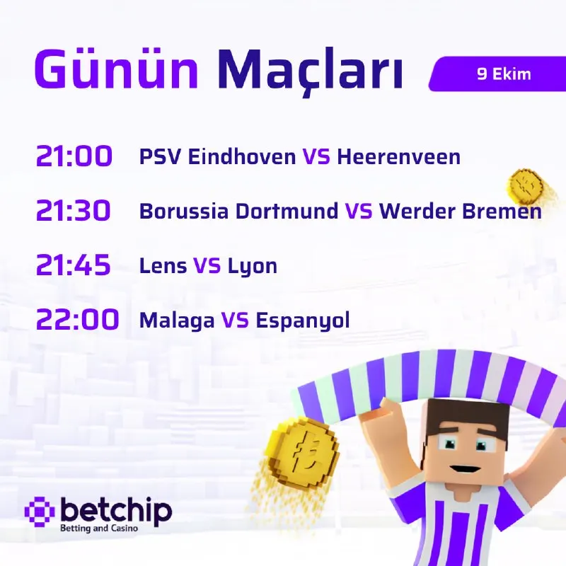 Betchip Telegram: 🔥 Günün bülteninde dev mücadeleler sahnede! PSV Eindhoven - Heerenveen…