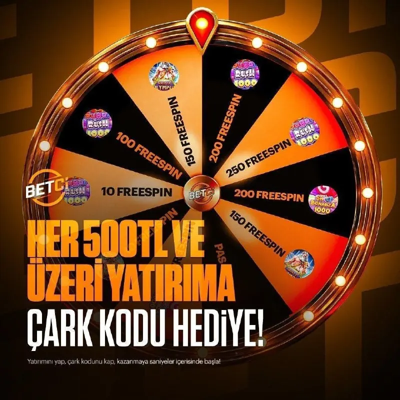 Betçi Telegram: 🎯 500 TL ve üzeri yatırımlarında Çark Kodu fırsatı seni bekliyor. 🍭 Çarkı…