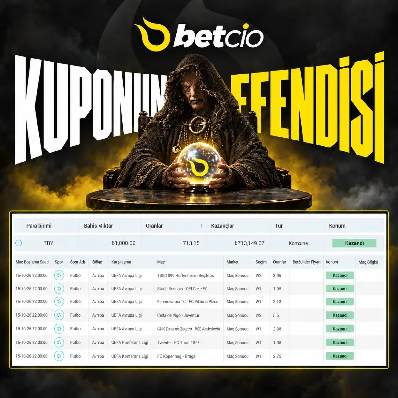 Betcio Telegram: 🔥 KUPON ORTADA SÖZE GEREK YOK! 🥳 713.15 orandan, 1000 TL değerindeki kuponu ile…