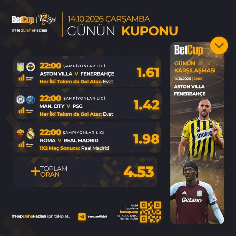 Betcup Telegram: 🍀 Günün kuponuyla bugünü güzelleştirmeye geldik. 🍀 😎 #HepDahaFazlası