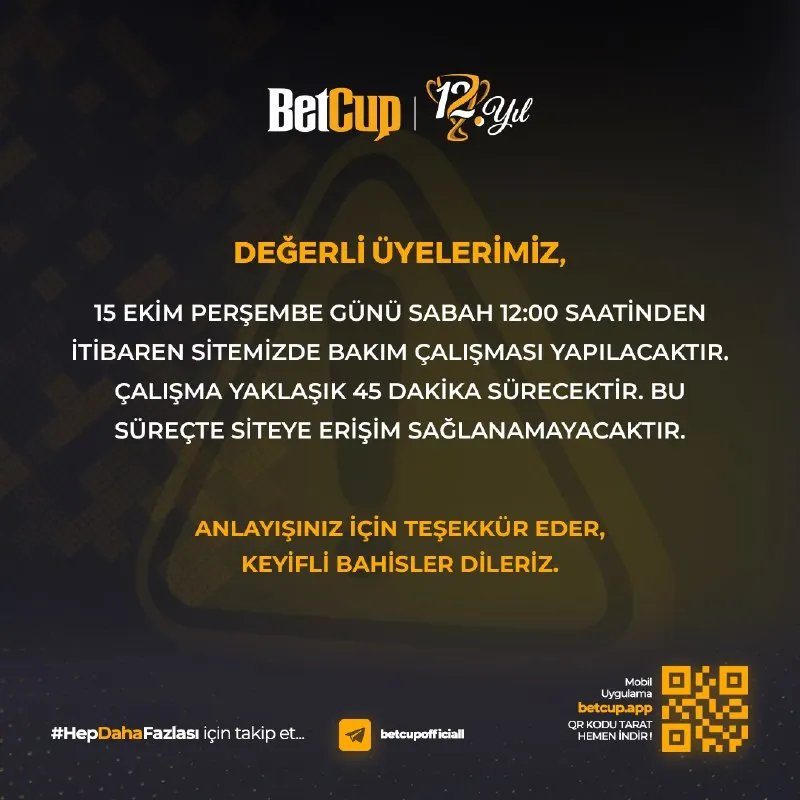 Betcup Telegram: ‼️ TÜM DEĞERLİ ÜYELERİMİZİN DİKKATİNE ‼️