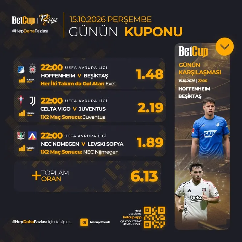 Betcup Telegram: 🍀 Günün kuponuyla bugünü güzelleştirmeye geldik. 🍀 😎 #HepDahaFazlası