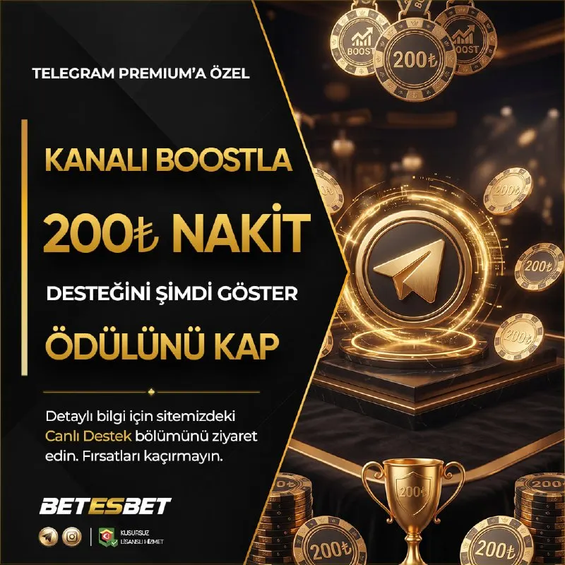 Betesbet Telegram: 🚀 #BETESBET ANA TELEGRAM KANALINI 💜4⃣BOOSTLA, 200₺ KAZAN! 🖤 Telegram Premium…