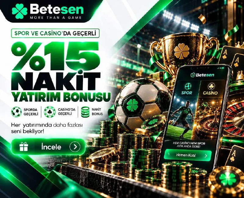 Betesen Telegram: 😀😃😌🙁🥸’DE BONUS HEYECANI! 🍀 🔣1️⃣5️⃣ NAKİT YATIRIM BONUSU SENİ BEKLİYOR! 🇪🇺…