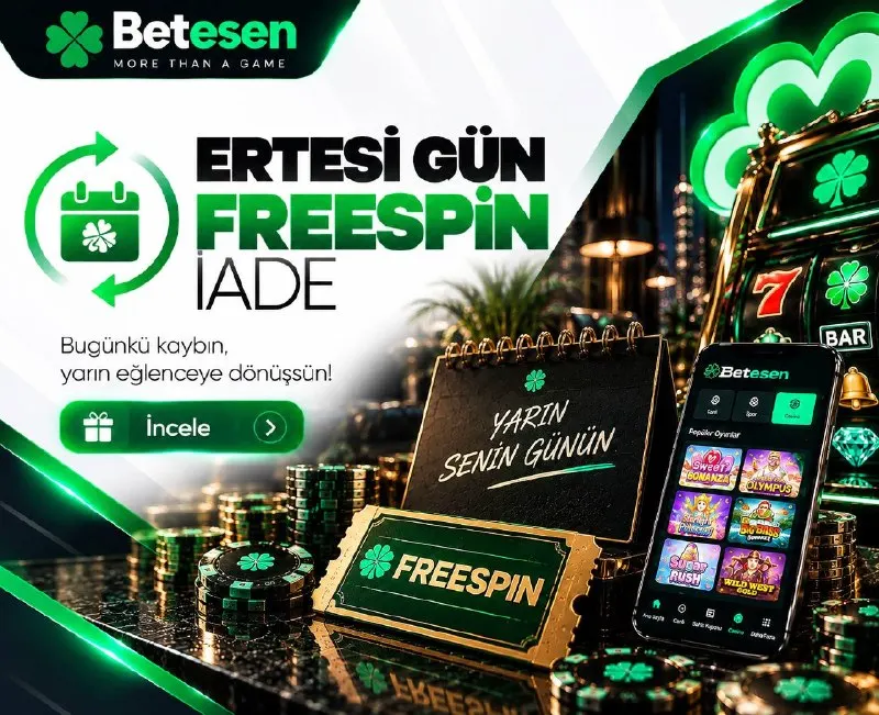 Betesen Telegram: 🍀 Betesen’de kaybın yarına eğlenceye dönüşsün! 🎁 Yarın seni bekleyen FreeSpin…
