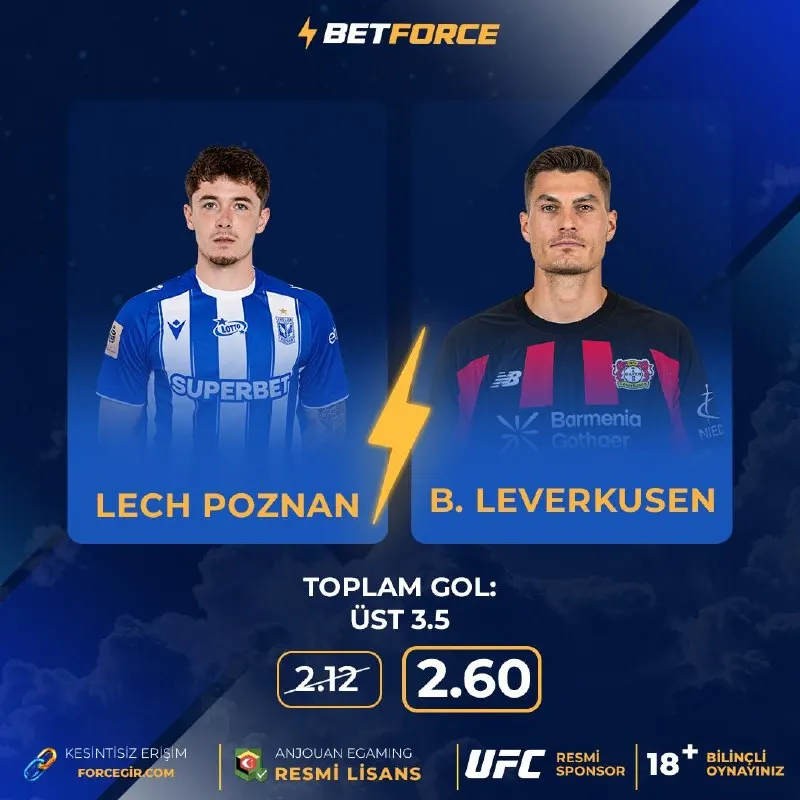 Betforce Telegram: ⚡ BETFORCE İLE ORAN YÜKSELDİ! ⚽️ Lech Poznan 🆚 Bayer Leverkusen ➡️ Toplam Gol…