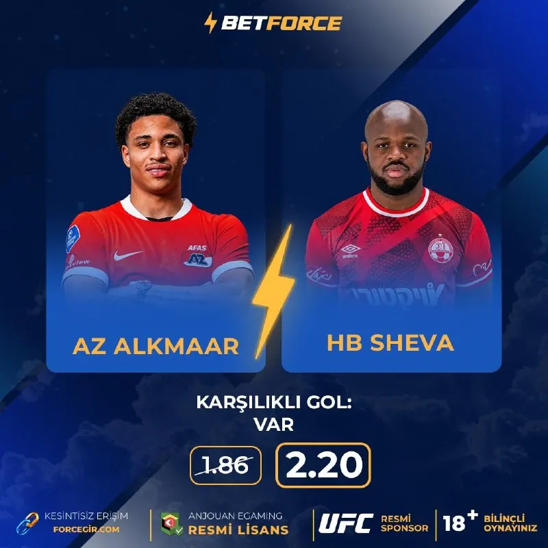 Betforce Telegram: ⚡ BETFORCE İLE ORAN YÜKSELDİ! ⚽️ AZ Alkmaar 🆚 HB Sheva ➡️ Karşılıklı Gol: Var 🚀…