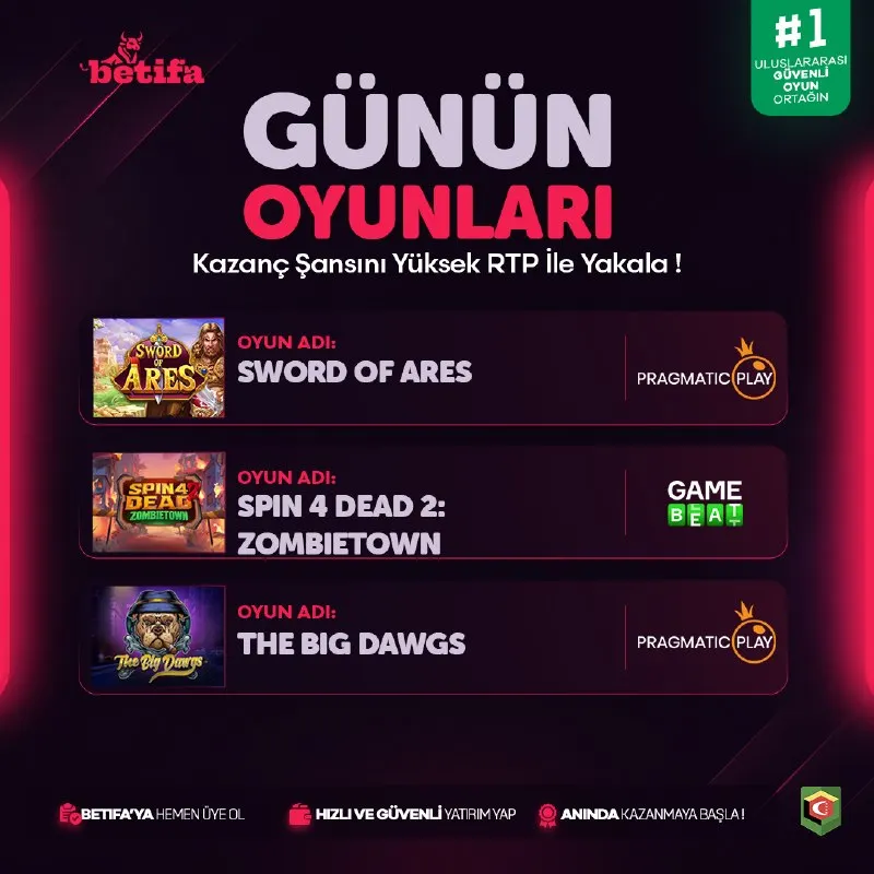 Betifa Telegram: 🎰 Günün oyunları Betifa’da seni bekliyor! 💰 Sınırsız kazanç fırsatı! 💥…
