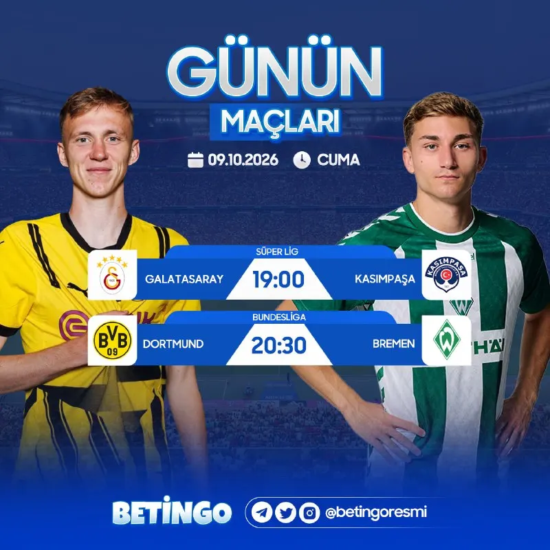 Betingo Telegram: ⚽️🔥 GÜNÜN MAÇLARI BETİNGO’DA! 🔥⚽️ 📅 9 Ekim Cuma | Futbol Heyecanı Başlıyor!…