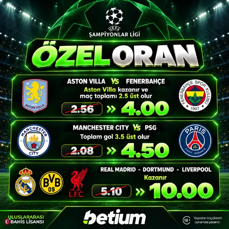 Betium Telegram: 🇪🇺 Şampiyonlar Ligi'nde Aradığın Özel Oranlar #Betium'da 😀➡️ Aston Villa…