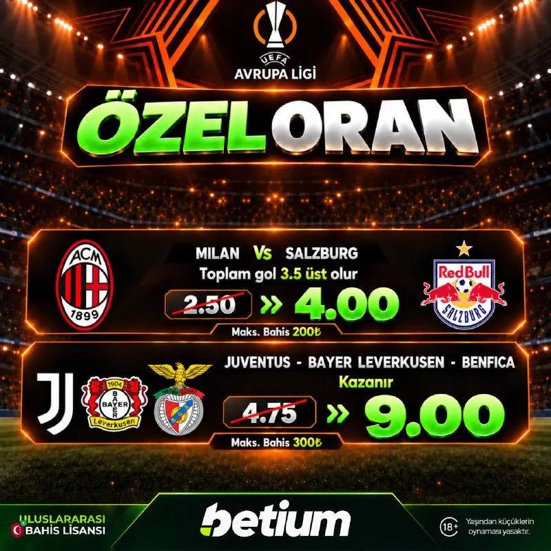 Betium Telegram: 🇪🇺 UEFA Avrupa Ligi'nde Aradığın Özel Oranlar #Betium'da 😀➡️ Milan vs Salzburg…