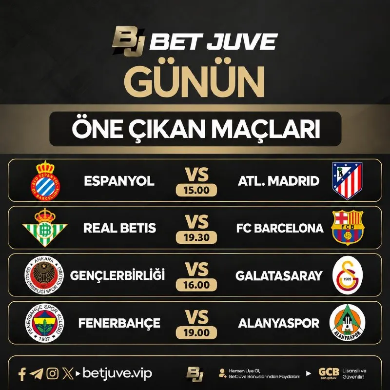 Betjuve Telegram: 🏆 GÜNÜN ÖNE ÇIKAN MAÇLARI! ⚽ Futbol heyecanı bugün de hız kesmiyor! Günün…