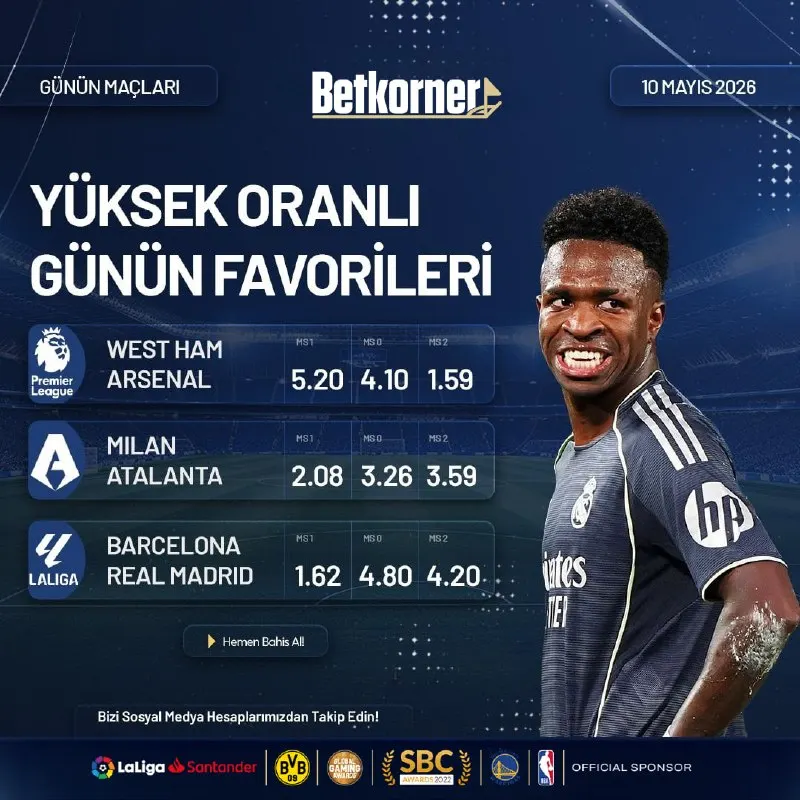 Betkorner Telegram: ⭐️🔥 BETKORNER'LE GÜNÜN MAÇLARI ! 🔥⭐️ 📅 10 MAYIS 2026 🏠🏴󠁧󠁢󠁥󠁮󠁧󠁿 WEST HAM UNITED…