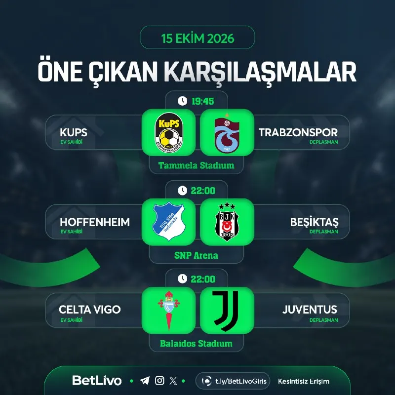 Betlivo Telegram: 🚀BU GECE FUTBOLUN NABZI YÜKSELİYOR!🏆 Dev mücadeleler ve sahada son düdüğe kadar…