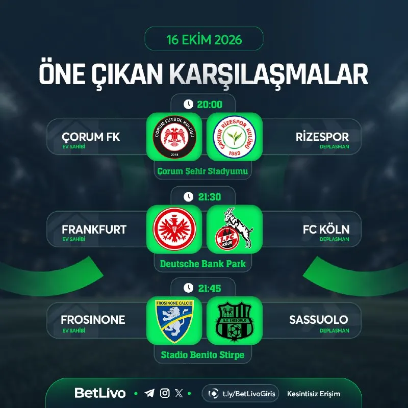Betlivo Telegram: ⚽️ BetLivo'da Günün Önemli Karşılaşmaları! ⚽️ Yeni mücadeleler, yeni futbol…