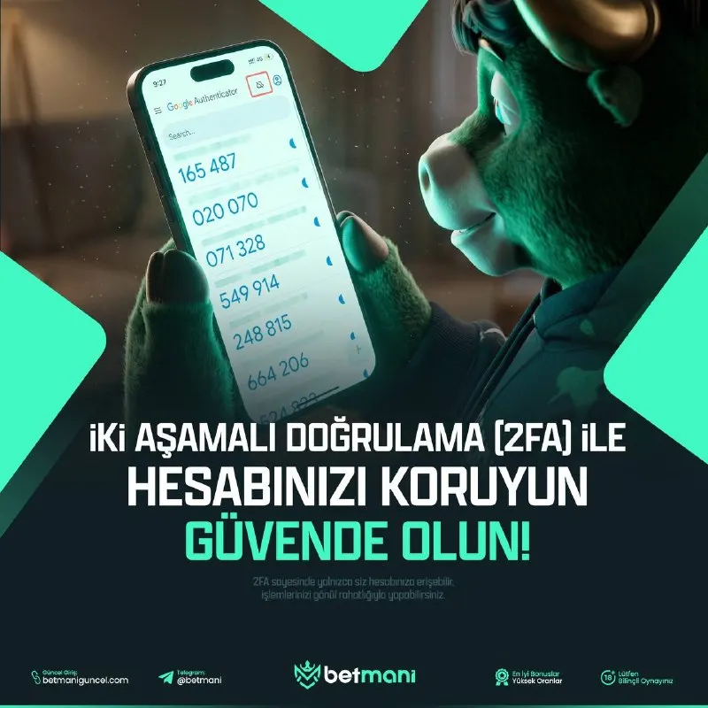 Betmani Telegram: 🛡 Şifre Yetmez, 2FA Şart! Hesabını sadece şifreyle korumak artık "old school"…