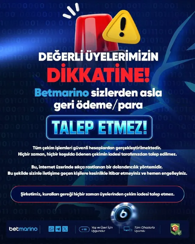 Betmarino Telegram: 🖤🖤🖤🖤 🚨 Değerli üyelerimizin dikkatine! Güvenliğiniz bizim için her şeyden…