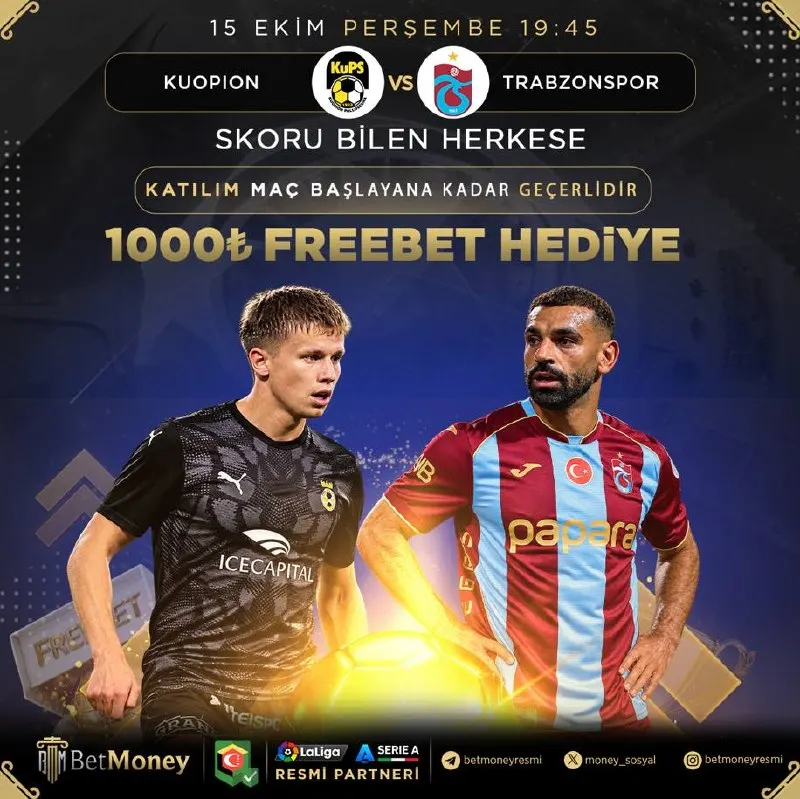 Betmoney Telegram: 🌟⚽️ KUOPİON 🆚 TRABZONSPOR 🌟⚽️ 📣 UEFA KONFERANS LİGİNDE Sahne TRABZONSPOR ’UN…